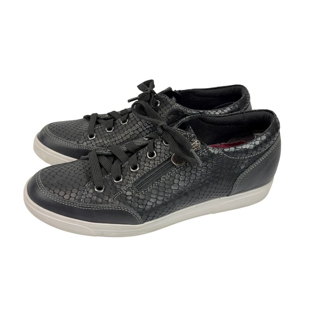 Munro Gabbie Sneakers Womens 7.5 Black Snakeskin Print Embossed Leather Side Zip